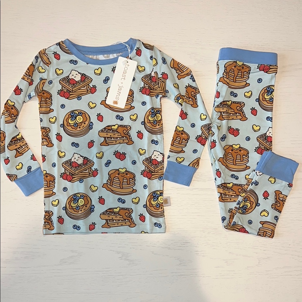 Toast + Jams Bamboo Blue Waffly Cute Pajama Set 3T 4T years
